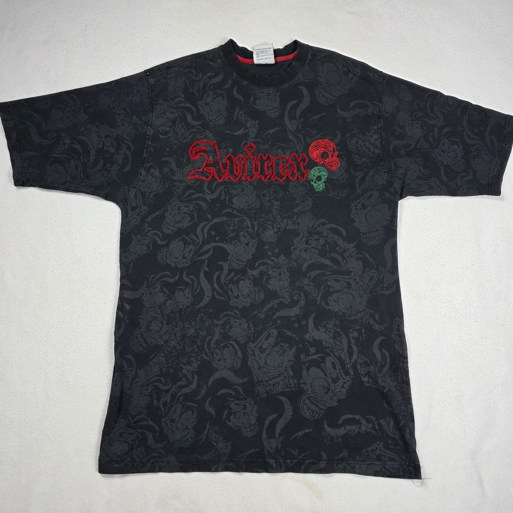 Vintage Avirex T-Shirt Jesse Pinkman Men's 2XL Black AOP Skulls Grunge Tee